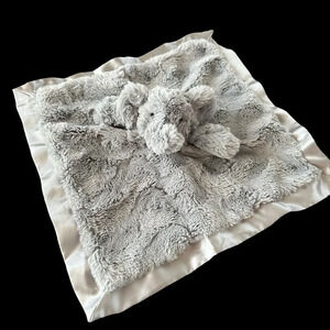 Cloud Island Small Fuzzy Elephant Lovie Security Blanket Satin Gray Baby Blankie